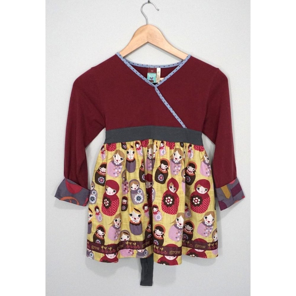 MATILDA JANE Girls Red Yellow Matryoshka Doll Faux Wrap Dress Size 10